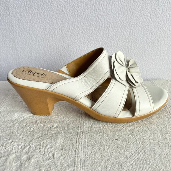 Strappy Leather Slide Sandals Heels with Flower - Picture 4 of 12